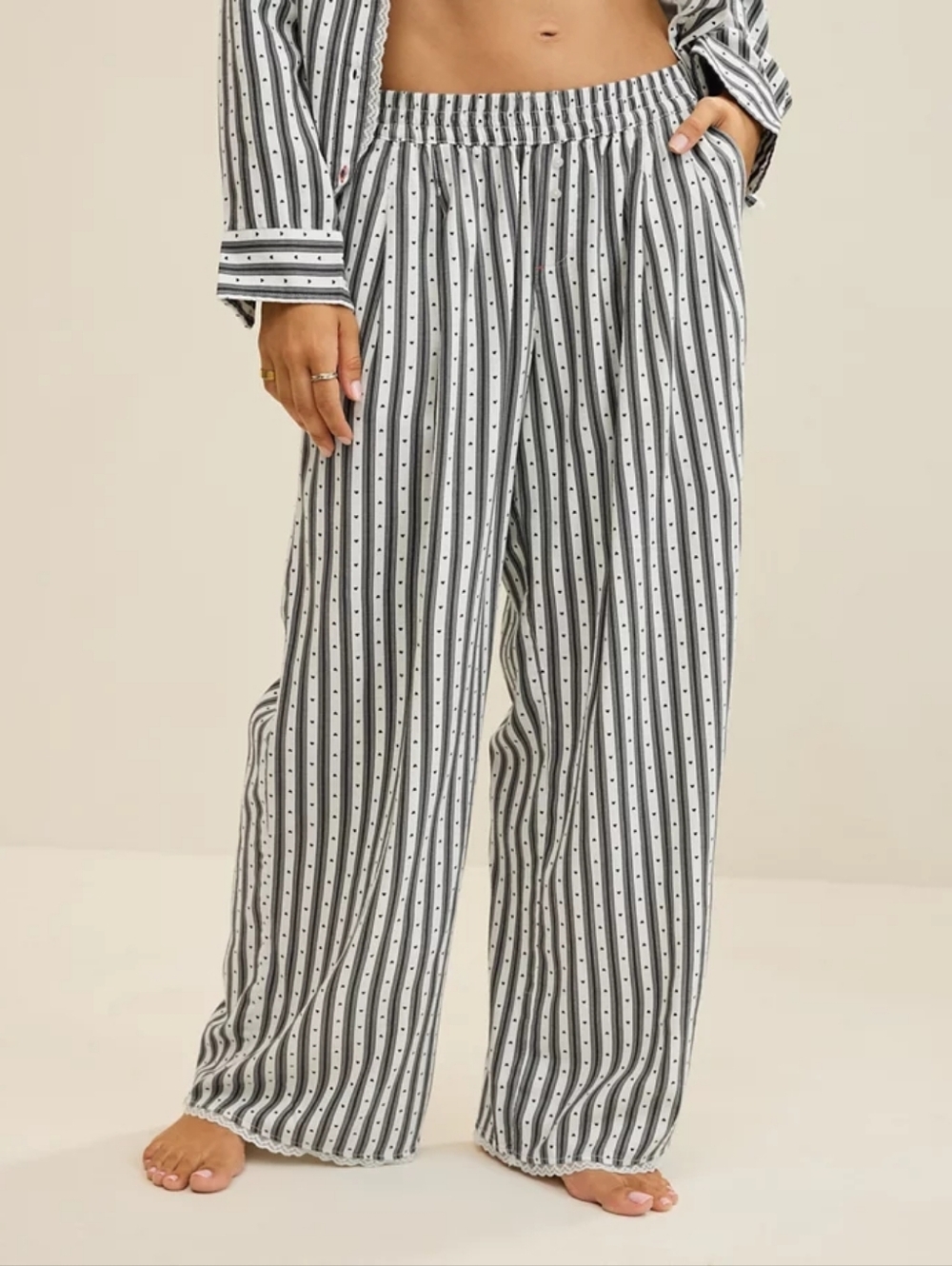Aerie Street Flannel Pant Striped Wide-Leg Pajama Pants in Black & White